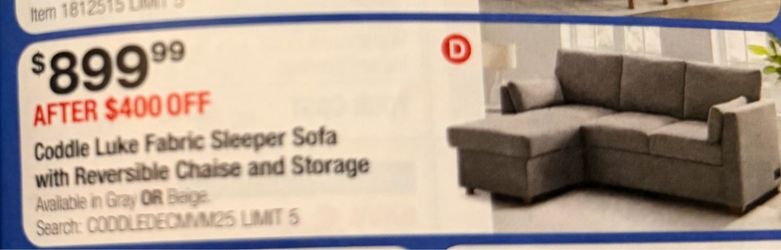Sleeper Sofa with Reversible Chaise and Storage
