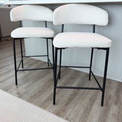 Modern Curved Back Counter Stools, Set of 2, Ivory