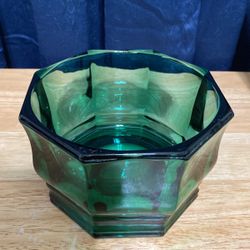 Vintage Indiana Glass, Green, Octagon Shape Candy Dish.