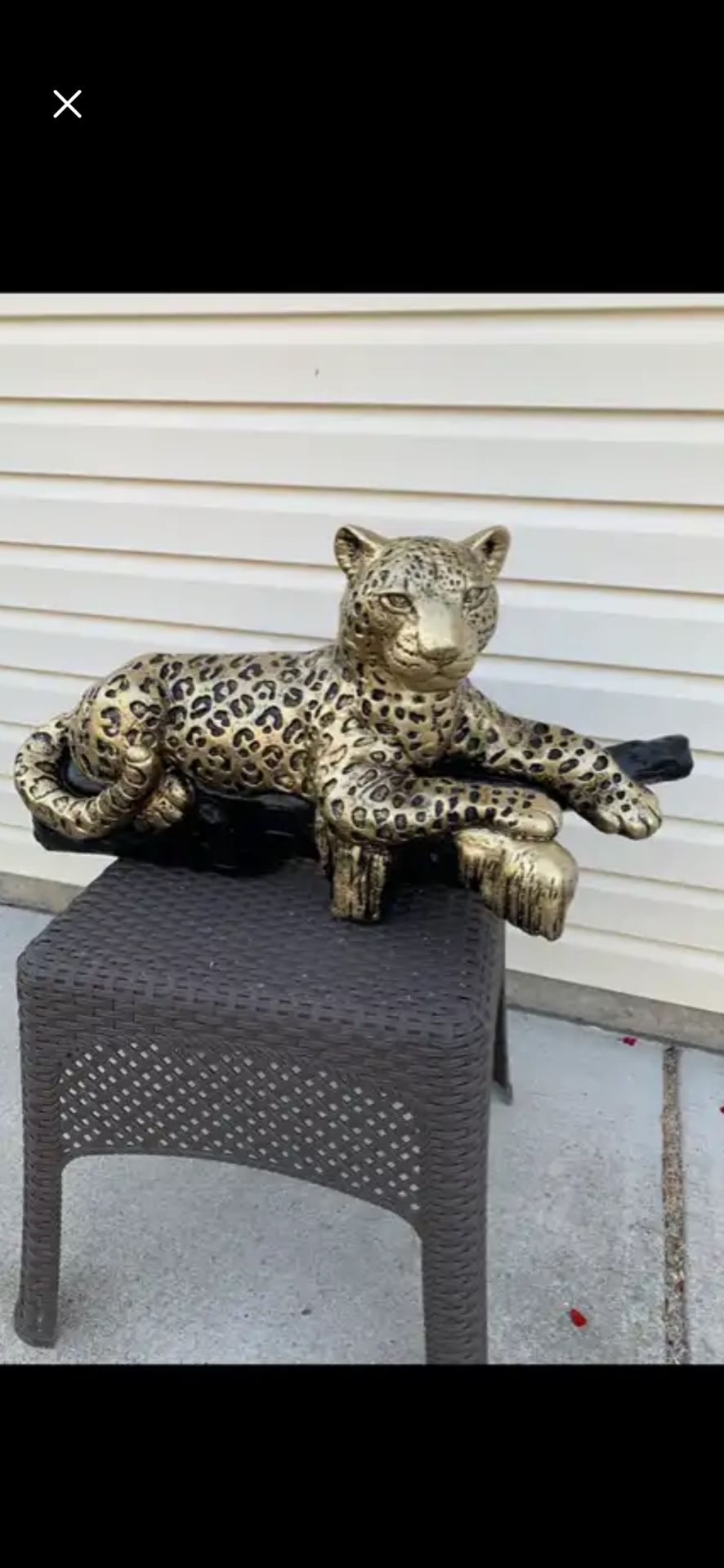 Golden Leopard On A Log Statue