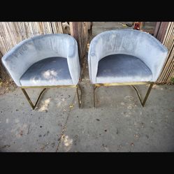 Set of 2 Modern Velvet Barrel Arm Dining Chairs with Gold Frame, Upholstered Kitchen Chairs for Living Room, Dining Room, Hotel, Gray