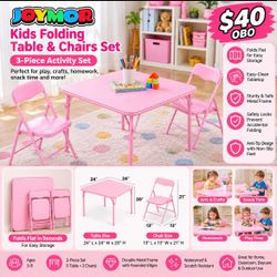 JOYMOR Kids Folding Table & Chairs Set – Pink – New