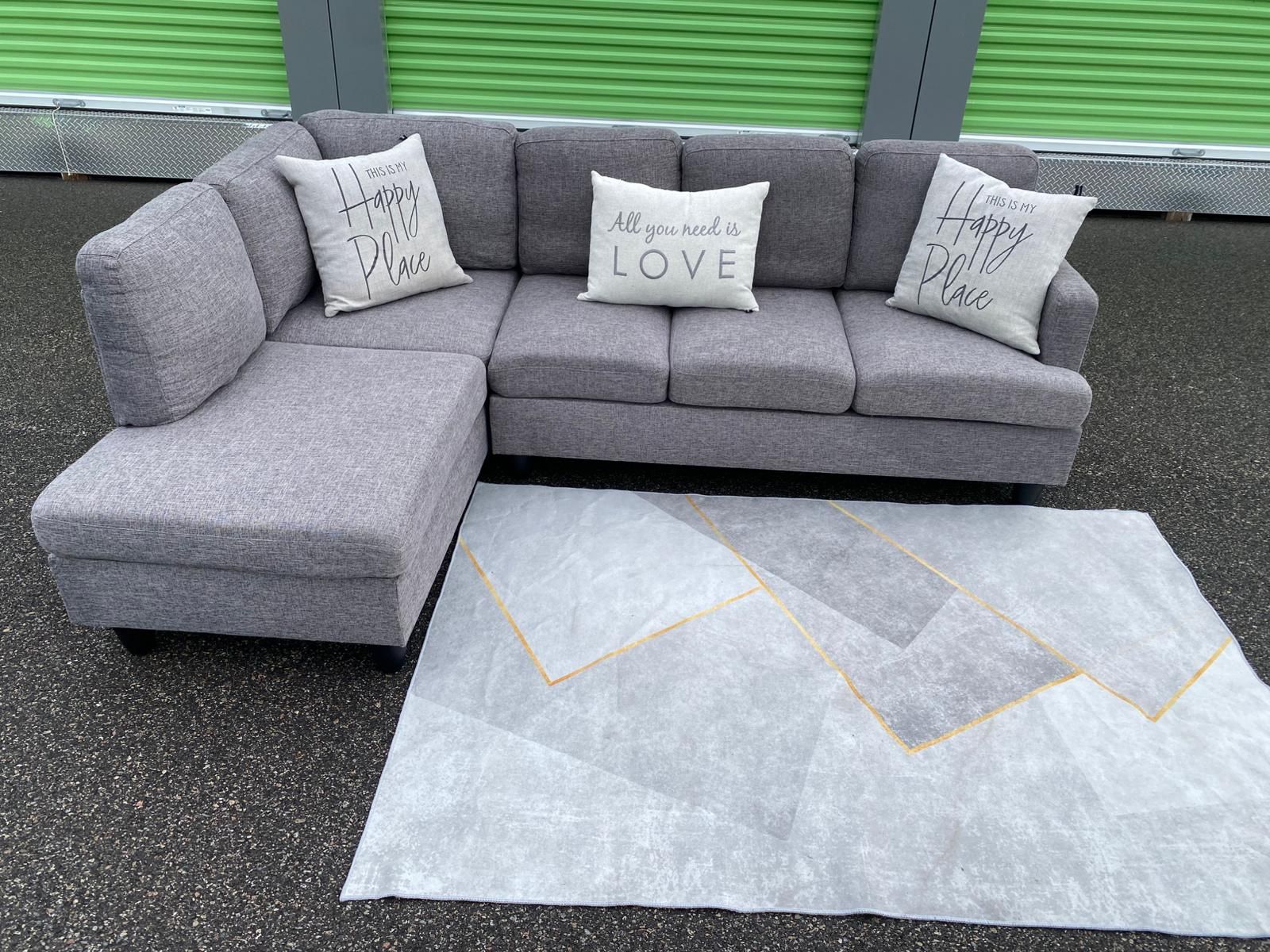 FREE DELIVERY AND INSTALLATION - Partner Furniture Polyester Fabric Gray Sectional (Look my Profile)