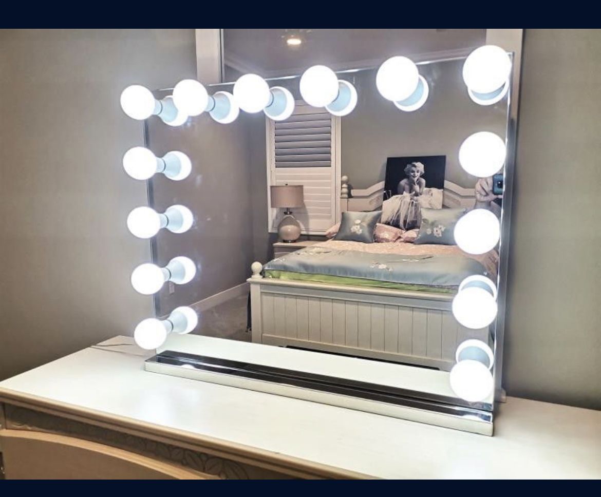 New Hollywood Style XL Frameless Makeup Vanity Mirror with 14 LED Dimmable Bulbs