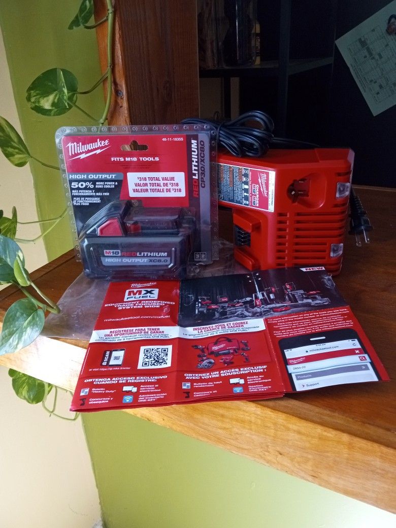 Milwaukee 18v. New. Battery. 8.0 AH. Charger