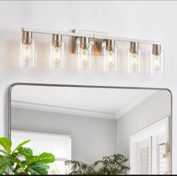 HDASIC 6- LIGHT CLEAR GLASS VANITY LIGHT DIMENSIONS 34.2"L X 7.87"W X 9.4"H