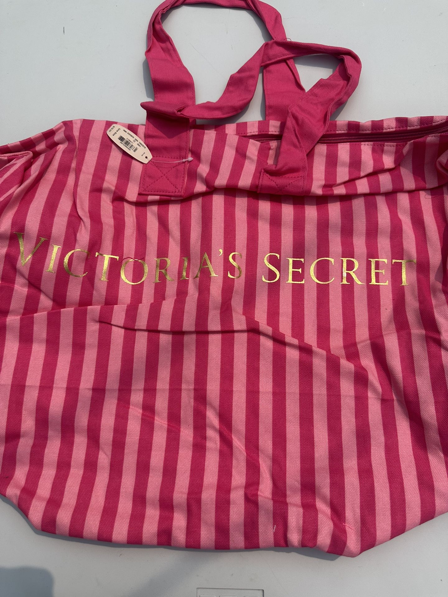 Victoria's Secret Pink Tote Bag with Strips Design