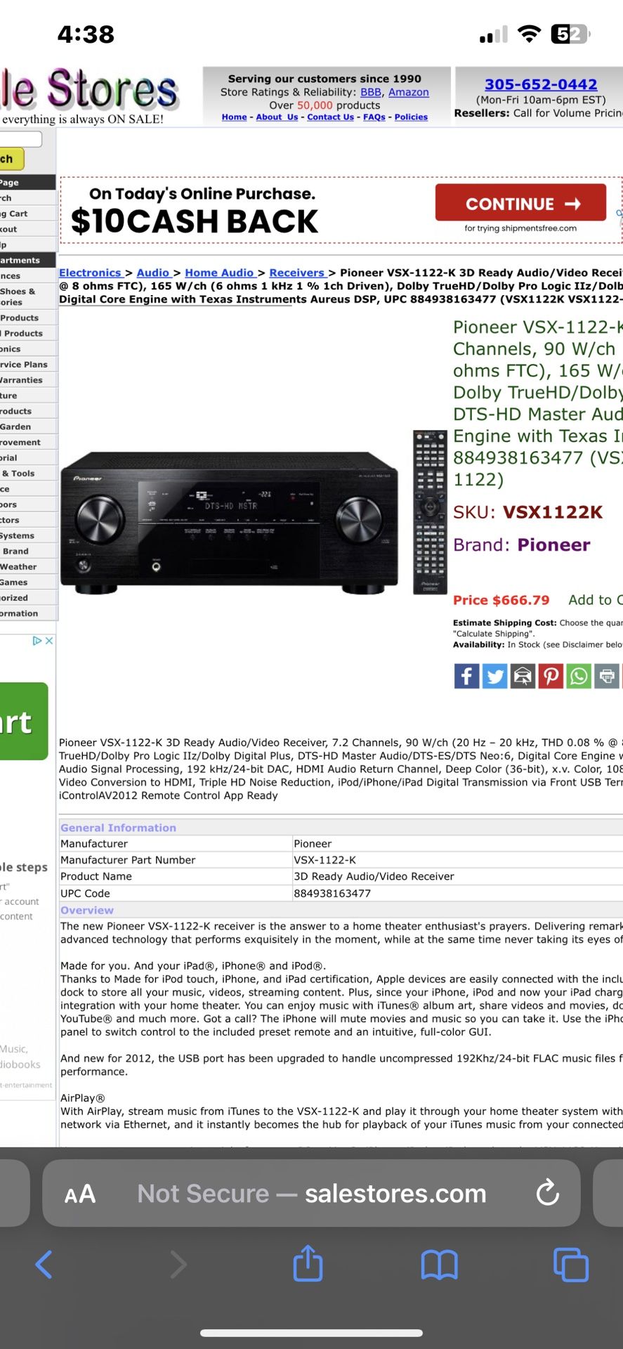 Pioneer Vsx 1122k AV Receiver