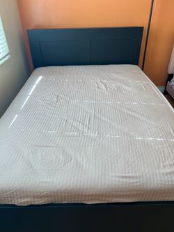 Bed frame with storage & headboard, black Queen