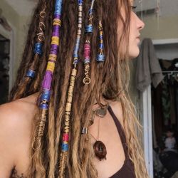Dreadlock Deco Set Accessories 6 Wire Blue Beads 5 Rings 2 Thread
