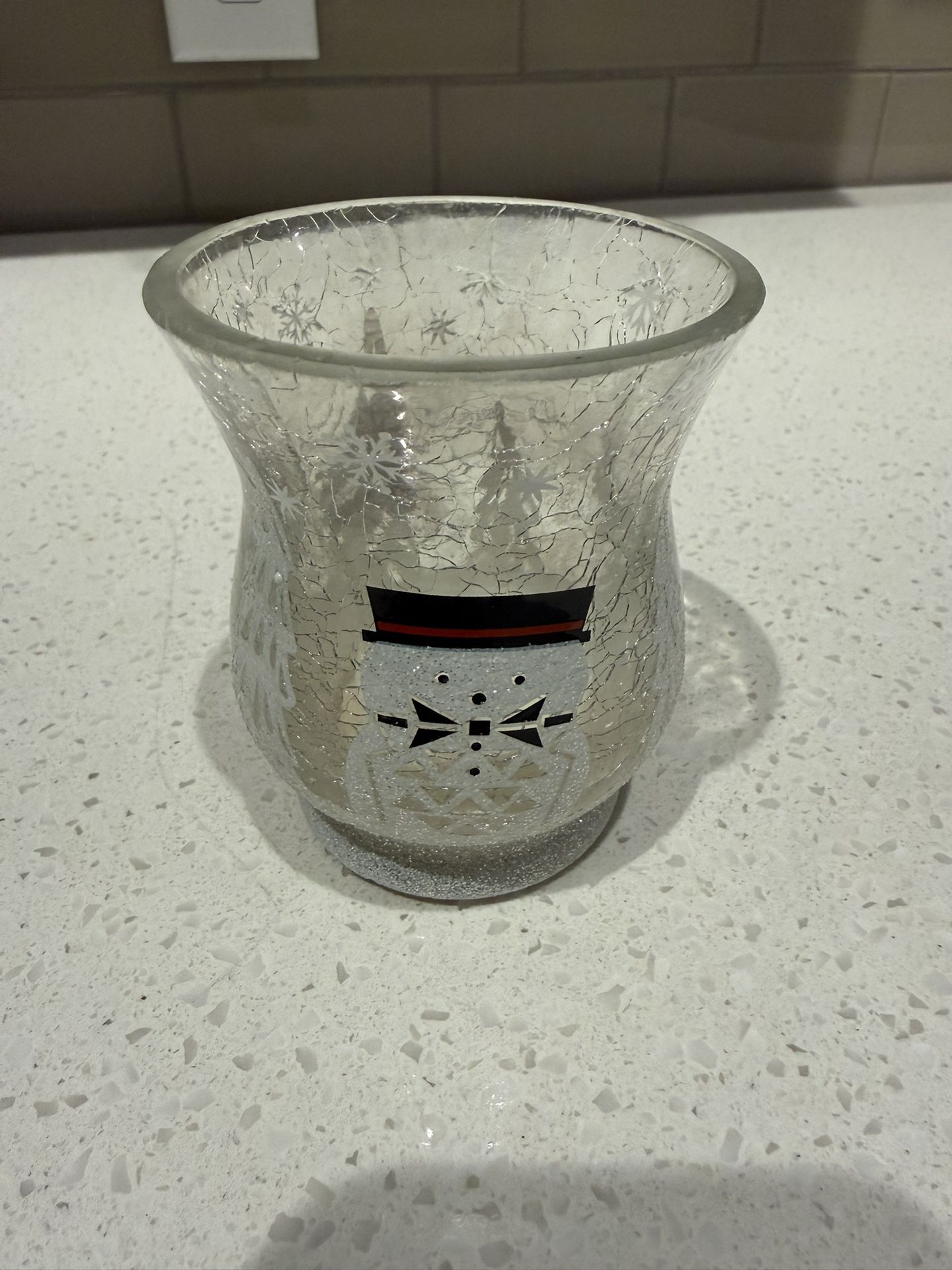 Yankee candle Christmas snowman and Christmas tree crackle glass votive holder-3.5 Inches