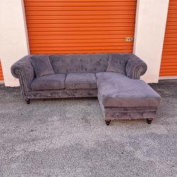 Tufted Chesterfield Velvet Sectional Couch 🚛 SAME DAY DELIVERY