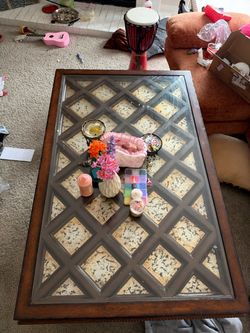 Wood and Glass Top Coffee Table