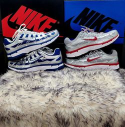 Nike Men's P-6000 shoes in the Metallic Silver and Gym Red