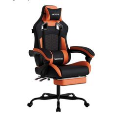 Gaming Chair with Massage,Ergonomic PC Gaming Chair with Footrest Comfortable Headrest and Lumbar Support,High Back Game Chair PVC Leather,300LBS (Bla