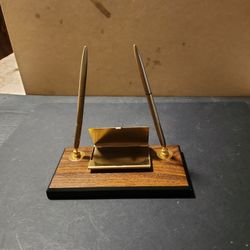 Vintage Pen Set Wooden And Brass 