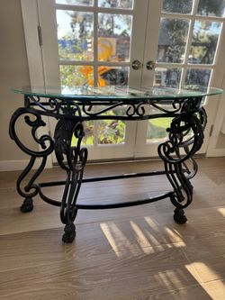Glass Table 48’’ Elegant Steel & Tempered Glass Console / Entryway Table – 48”