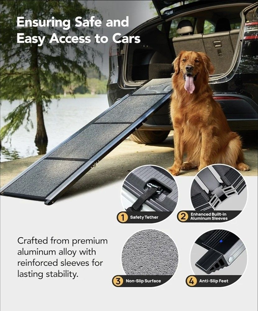 Dog Ramp for Car 71'' X Long Wide Folding Dog Ramps for Large Dogs  with Non Slip Rug Surface Portable Dog Car Ramp for SUV Car Truck, Outdoo