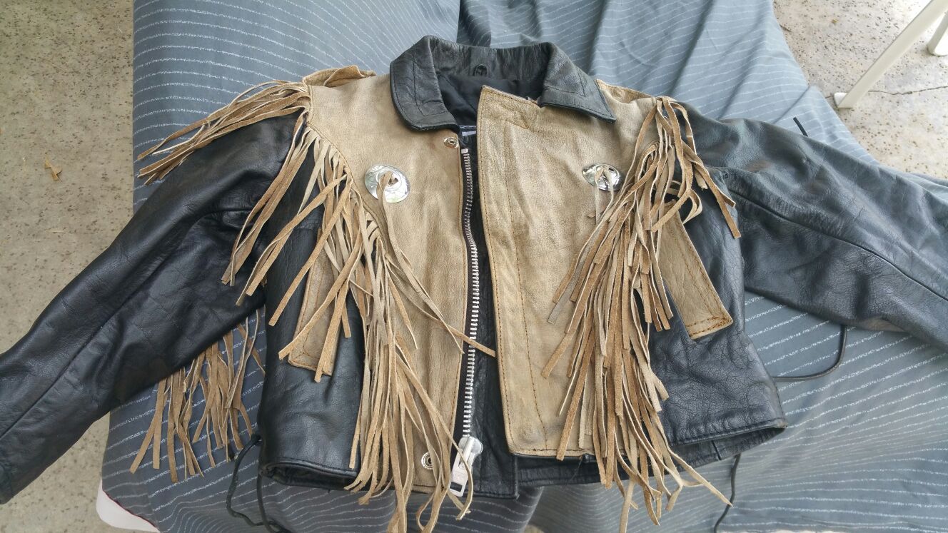 Kids leather motorcycle jacket with fringe by Unik
