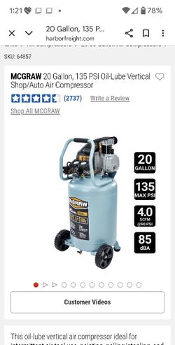 New In Box 20 Gallon McGraw Upright Air Compressor 