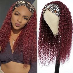NEW\SEALED Headband Wig Human Hair Deep Wave Human Hair Headband Wig Glueless Curly Hair Human Hair Wigs None Lace Front Wigs Human Hair for Black Wom