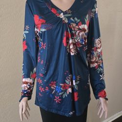 Teal Floral V-Neck Maternity Tunic Blouse