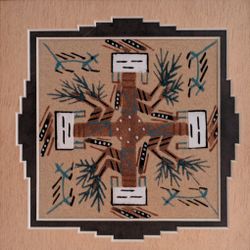 8" Original Navajo Tribe Sand painting With Custom Mats Layers 