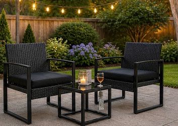 3-Piece Black Wicker Rattan Outdoor Patio Set