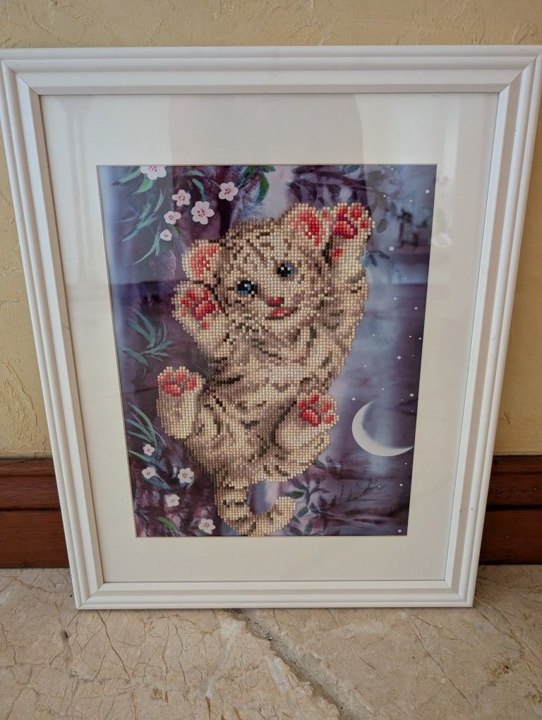 Cute Needlepoint Cat Picture 16" C 20"