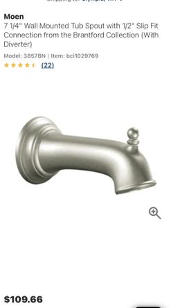 Moen 7 1/4" Wall Mounted Tub Spout with 1/2" Slip Fit Connection from the Brantford Collection (With Diverter) Model: 3857BN | 