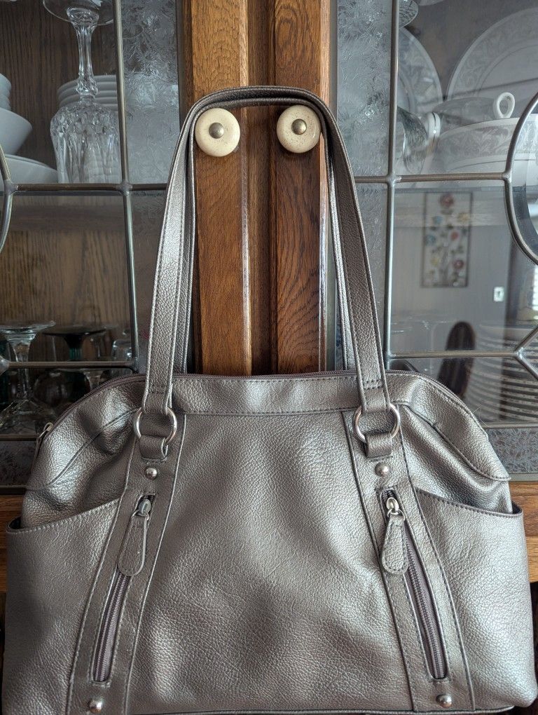 Cute Gray Tote Bag/Purse W 5 Compartments For Makeup/Accesorries