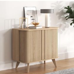 Fluted Sideboard Buffet Cabinet with Storage, 27” Curvy Edge Accent Storage Cabinet with Sliding Doors & Shelves, Modern Sideboard Credenza Console fo