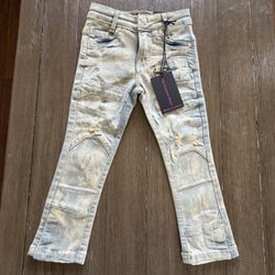 Light Washed White Paint Splattered Kids 3 To 4 Denim Pants