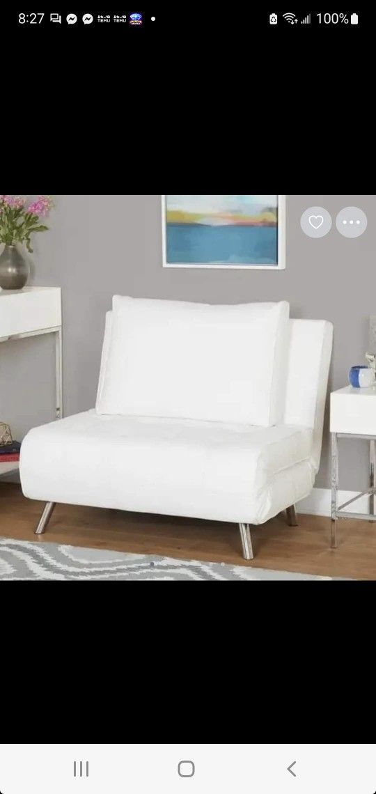 White Faux Leather Futon Chair / bed(NEW)