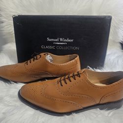 Samuel Windsor Men's Classic Tan Leather Shoes.  Wedding Vintage Style ties Shoes Marked Size 10.5