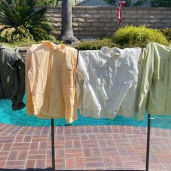 FOUR(4) HIGH QUALITY MENS MEDIUM FLY FISHING SHIRTS & JACKET-PATAGONIA,SIMMS,SPORTIF,EXPOFFICO