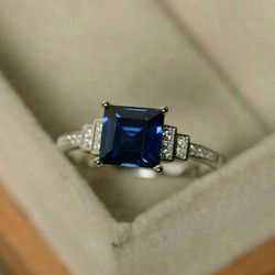Fashion 925 Silver Rings Women Jewelry Blue Sapphire Size 6-10