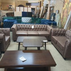 3 Piece Brown Set Sofa + Loveseat+ Chair