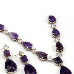 Natural Dark Amethyst, Clear Quartz Over Sterling Silver 