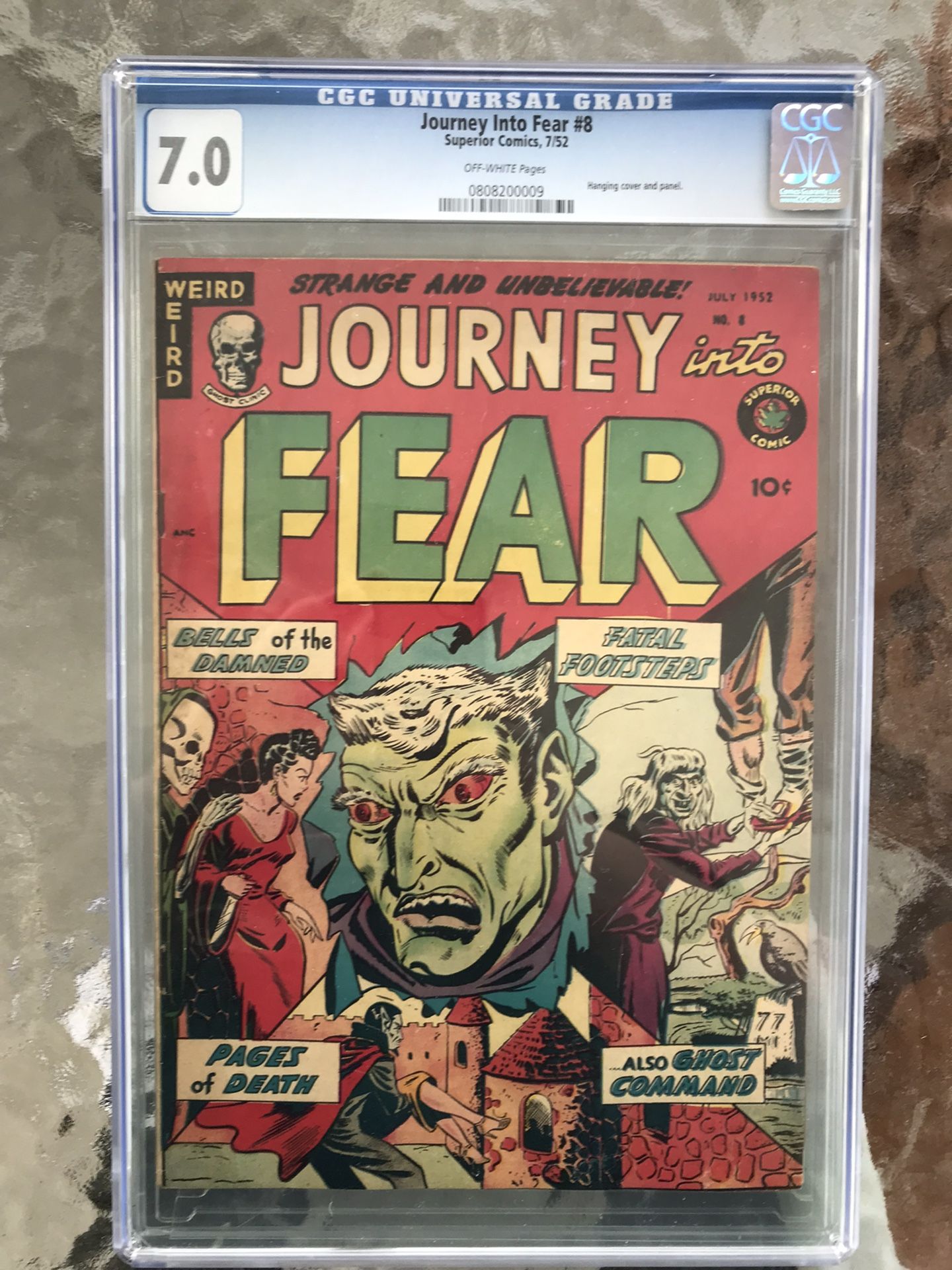 Journey Into Fear #8 (1952) CGC 7.0 — Hanging Cover and Panel; Superior Comics