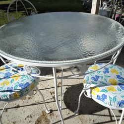 Mid Century Iron Patio Table & Four Chairs Set