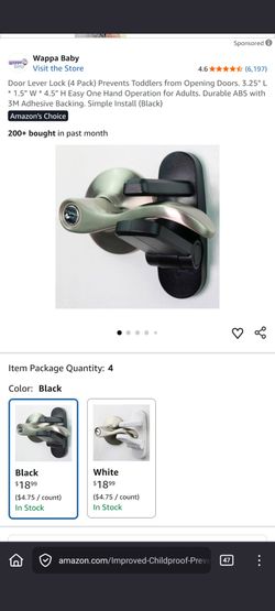 Wappa Baby Door Lever Locks In Black - 4 Pack