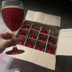 Decorated Red Glitter Wine Glass