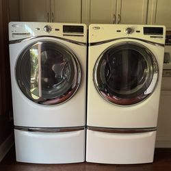 Whirlpool Front Load Washer & Dryer Duet with pedestal 