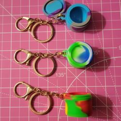 3 x Lg/Long Gold Hardware Wax /Dab/Oil Silicone Storage Container Keychains 