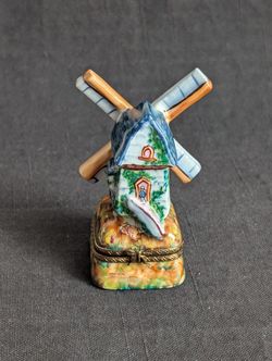 Hand Painted French Limoges Windmill Porcelain Box Vintage Hinged Limoges Box