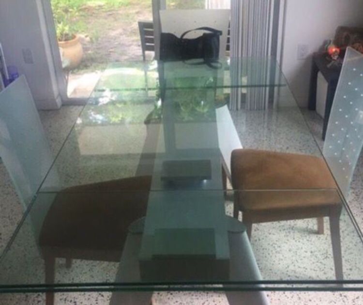 Modern Glass Dining Table-expandable ends