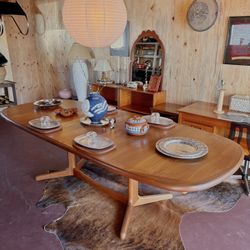  MCM Solid Danish Teak Benny Linden Double Leaf Extendable Table