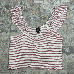 Wild Fable Shirt Womens Small Vneck Red White Stripe Cropped Stretch