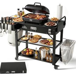 New Foldable Grill Cart BBQ Prep Table – Fits Blackstone & Ninja